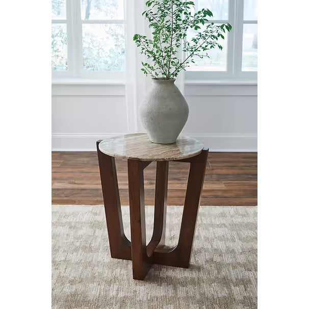 Tanidore Warm Brown Mango Wood Coffee Table Set — Marble Top