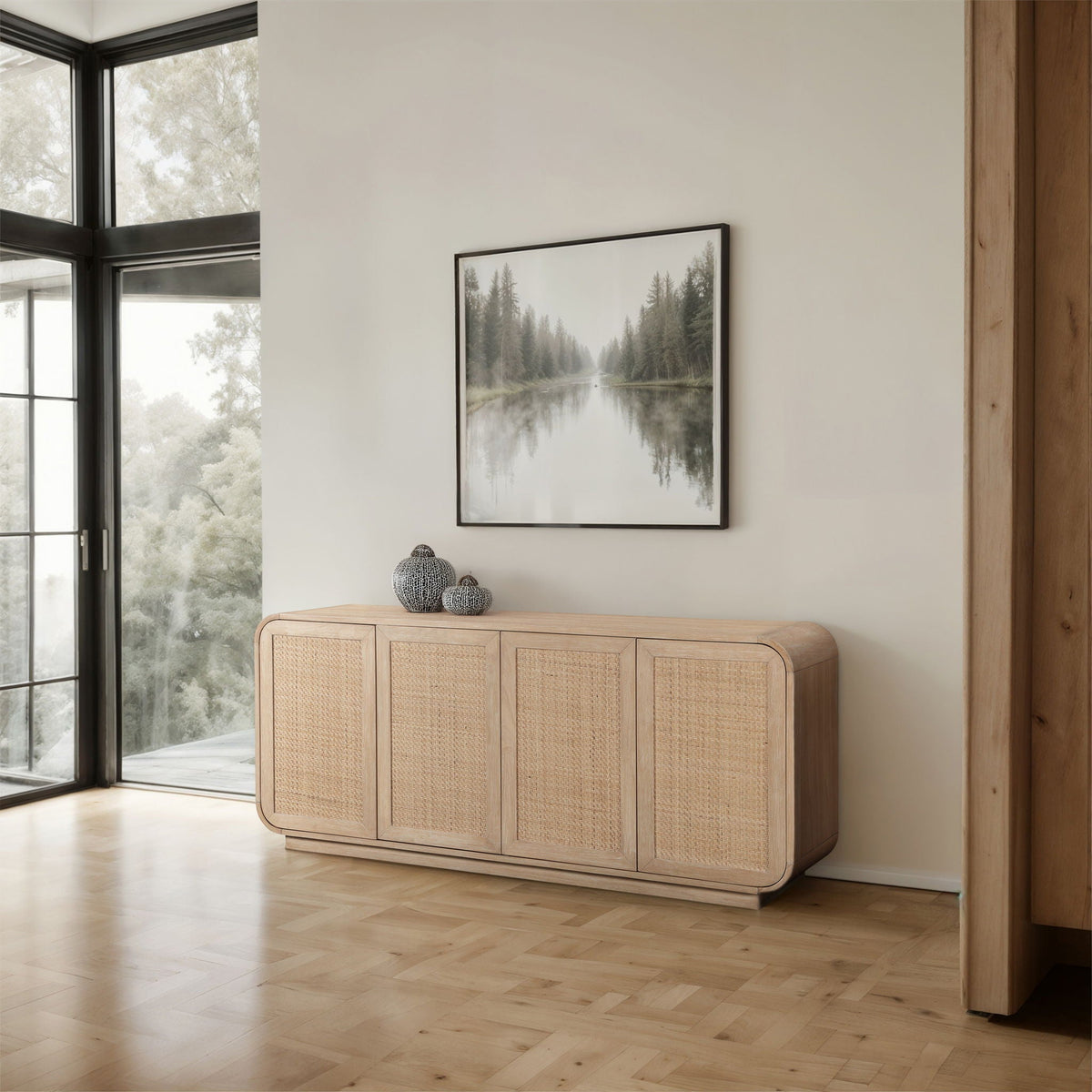Windsor - Solid Wood And Brown Cane Sideboard / Buffet - Natural