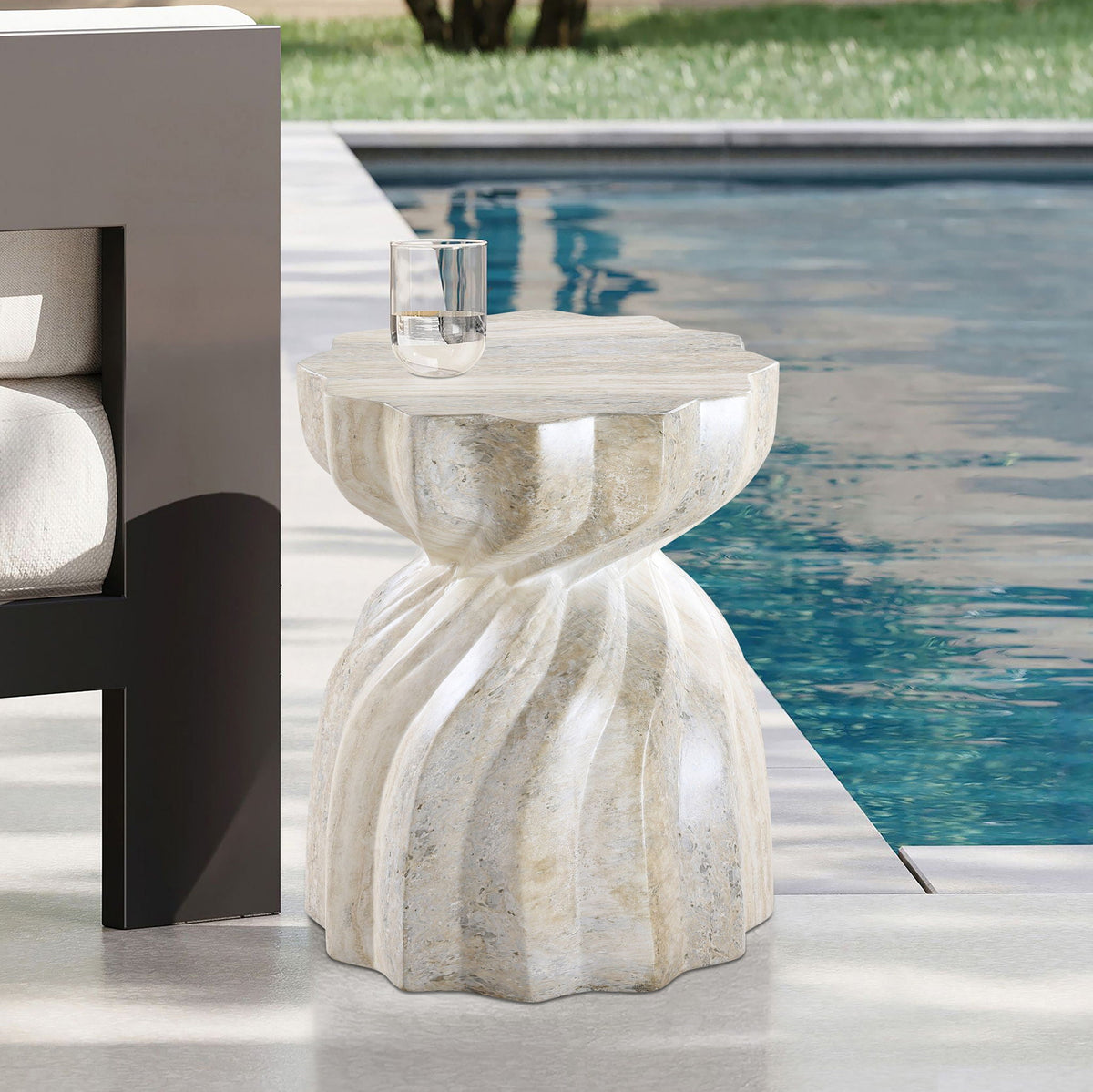 Caserta - Marble Finish Concrete End Table - Travertine
