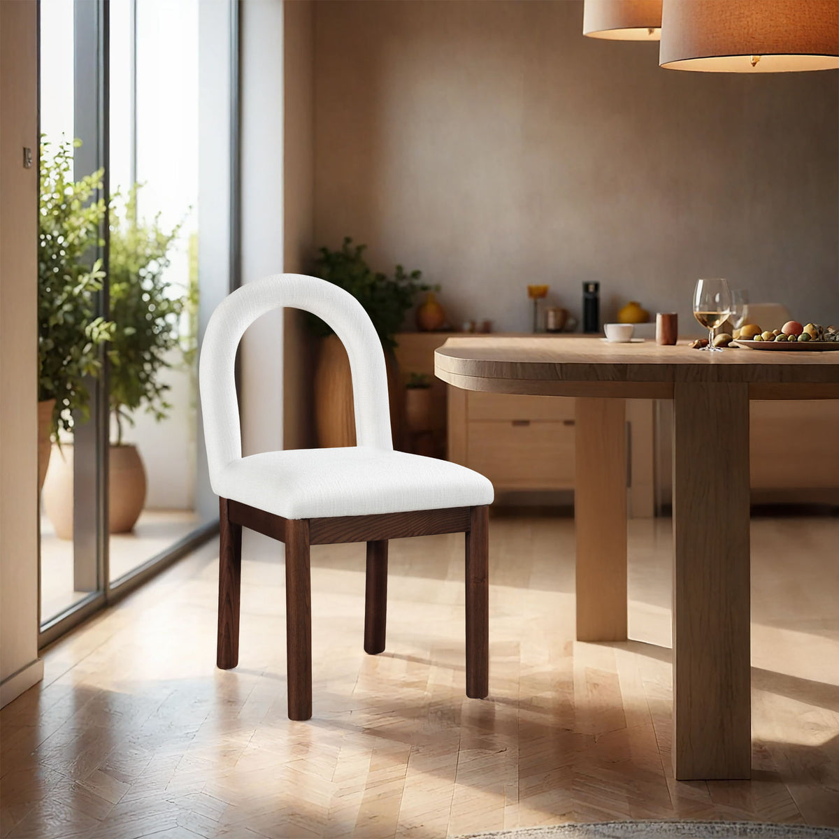 Conrad - Linen Dining Chair with Brown Legs