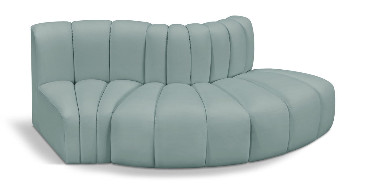 Arc Faux Leather Modular Sectional — 3-Piece Sofa — Mint