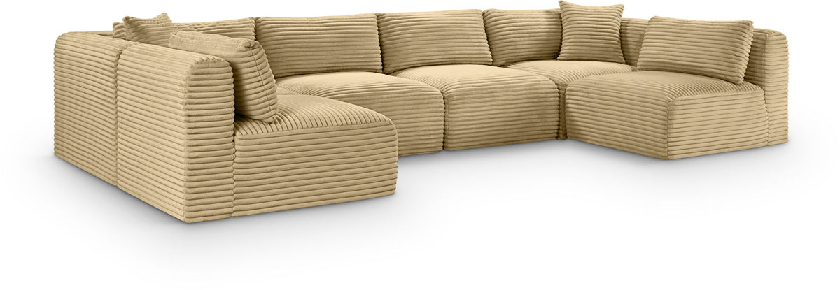Shaggy Modular Sectional — 6-Piece U-Shaped Armless Sectional — Camel