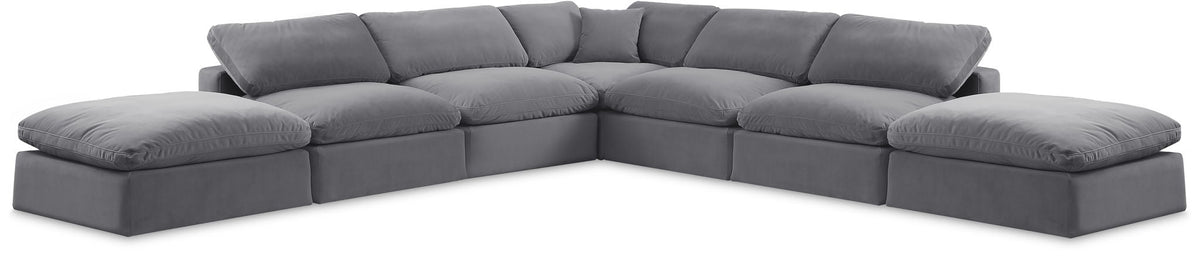 Comfy Velvet Modular Sectional — 7-Piece Corner Sectional — Grey