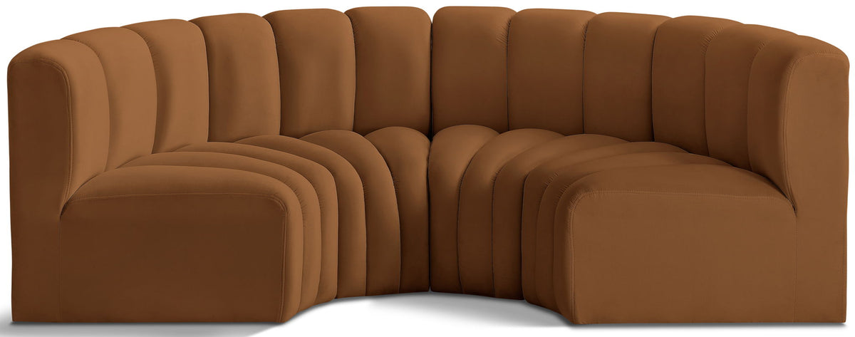Arc Velvet Modular Sectional — 4-Piece U-Shaped Sectional — Saddle