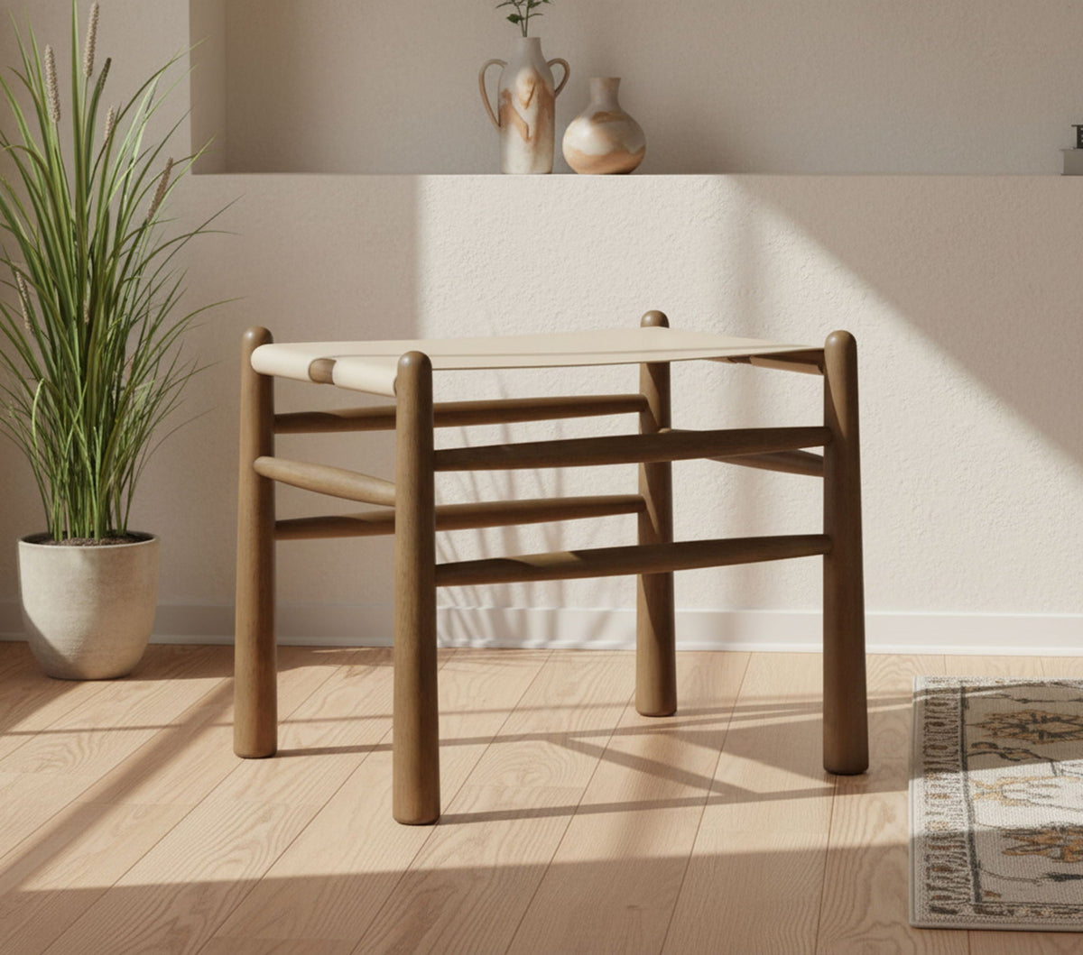 Santos - Faux Leather Upholstered Bench with Walnut Frame