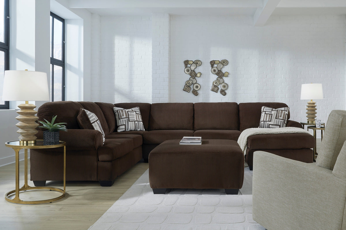 Kimlee Chocolate 4-Piece Sectional — Corner Chaise & Ottoman