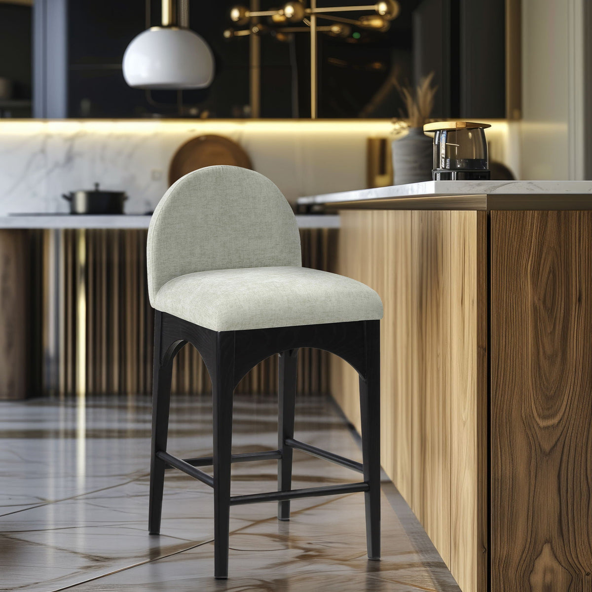 Waldorf - Chenille Stool with Black Legs