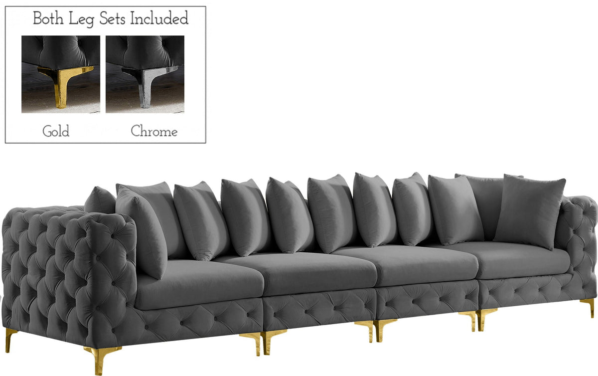 Tremblay Velvet Modular Sectional — 4-Piece Sofa — Grey