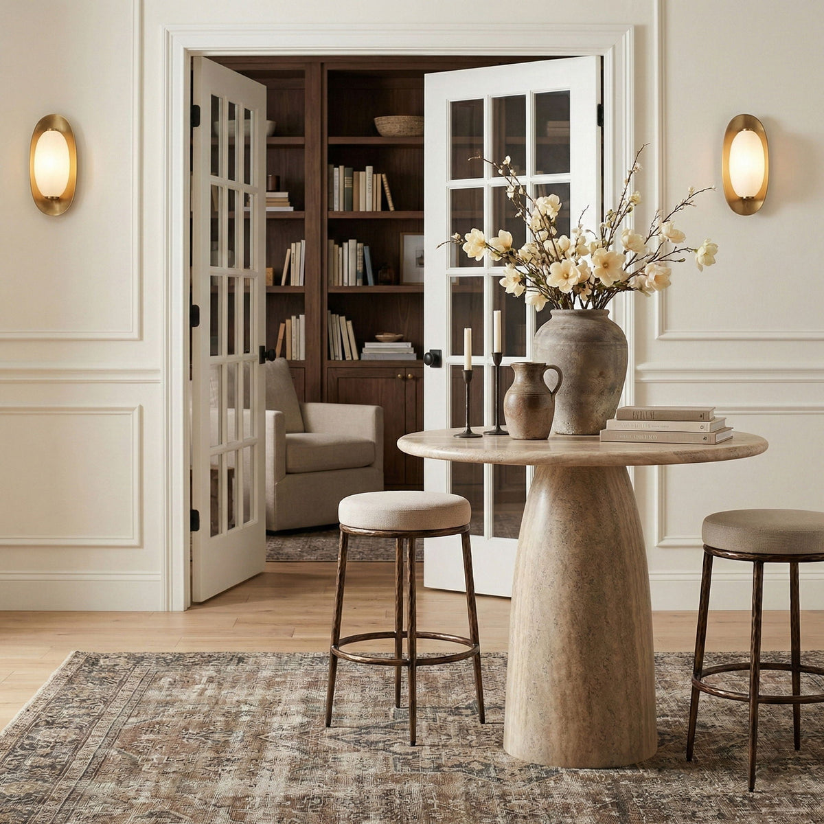 Ferro Performance Fabric Backless Bar Stool with Antique Bronze Frame