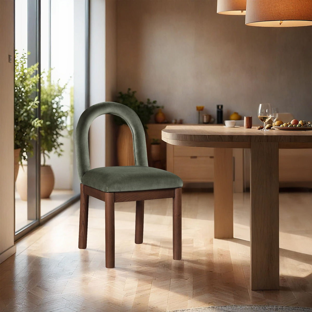 Conrad - Velvet Dining Chair with Brown Legs