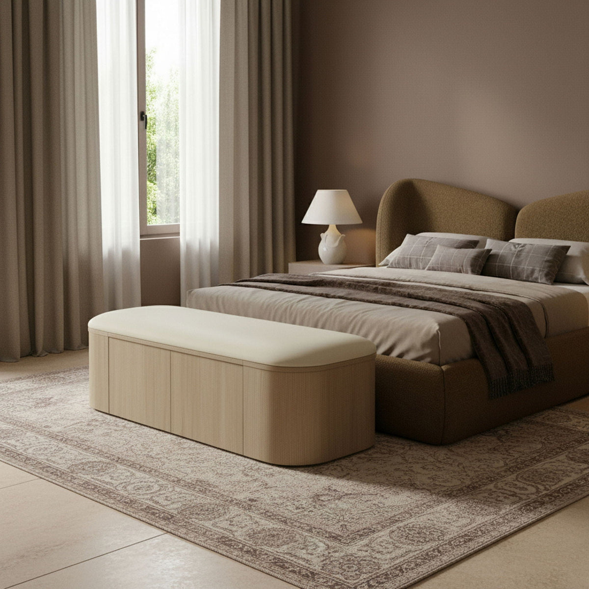 Velden - Upholstered Storage Bench with Natural Base