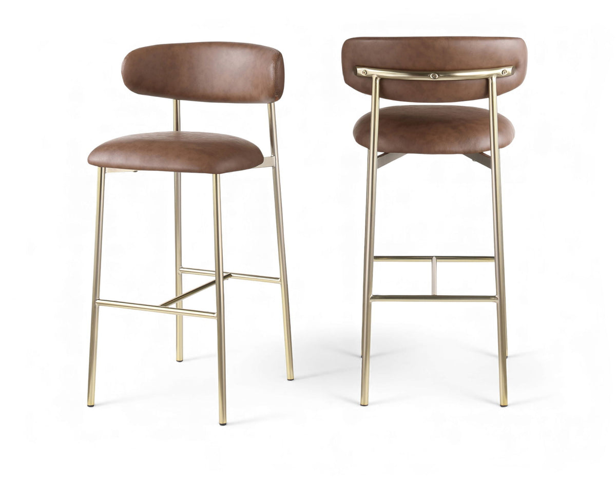 Lupita - Vegan Leather Upholstered Bar Stool (Set of 2) with Brushed Gold Frame