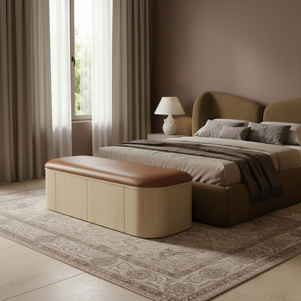 Velden - Upholstered Storage Bench with Natural Base