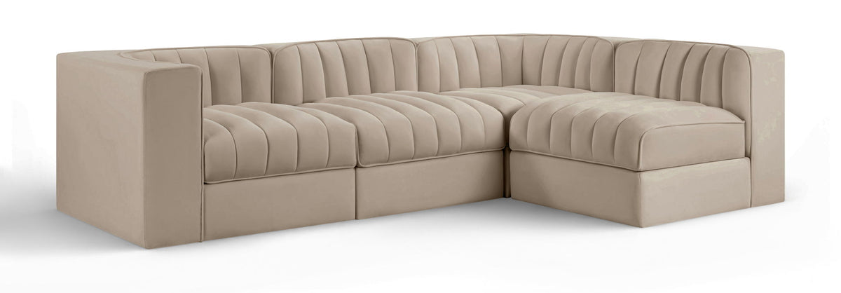 Rummi Performance Velvet Modular Sectional — 4-Piece Sectional — Beige