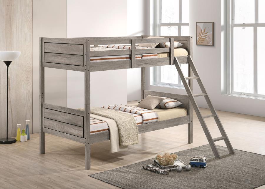 Ryder Wood Twin Over Twin Bunk Bed Weathered Taupe