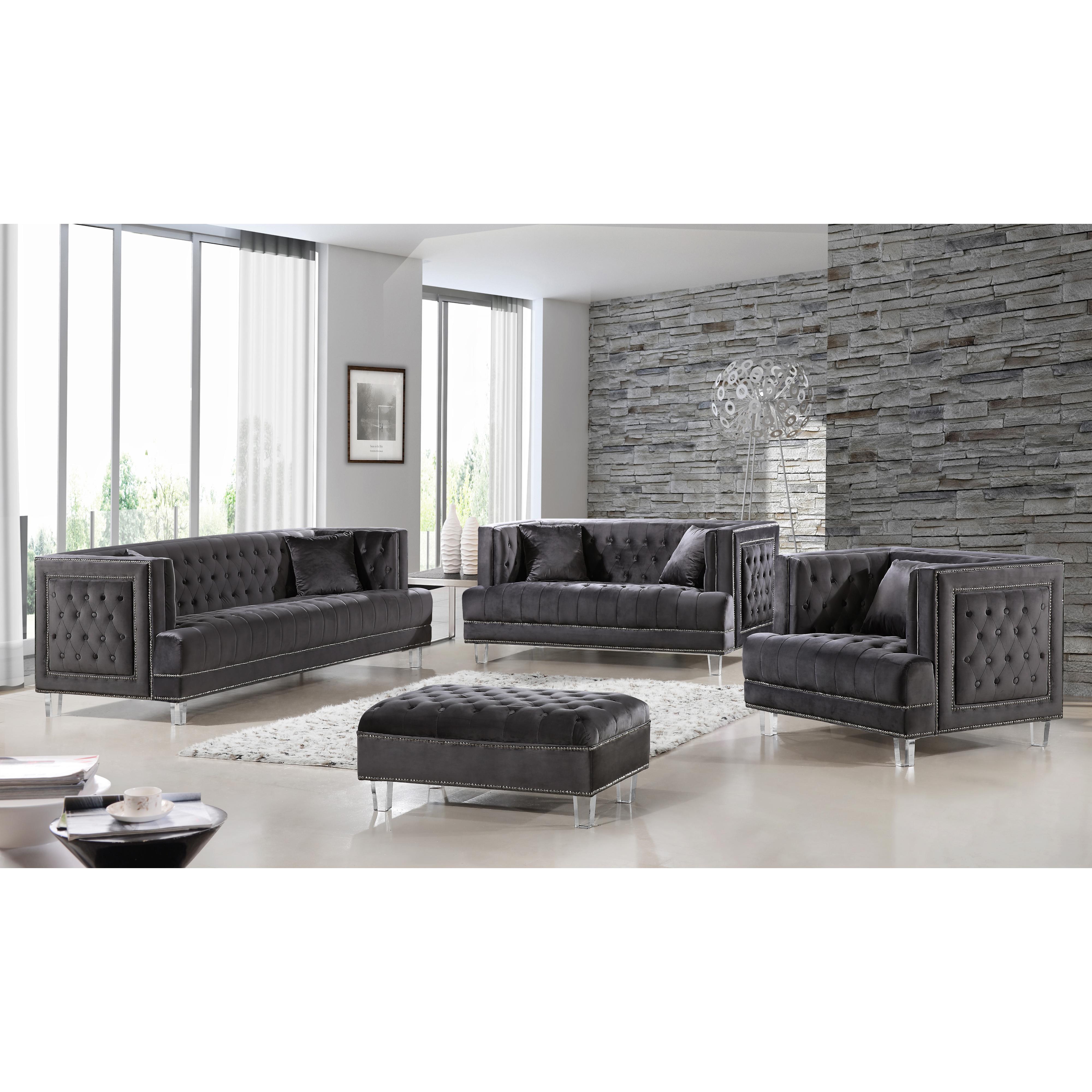 Meridian Lucas Grey Velvet Ottoman