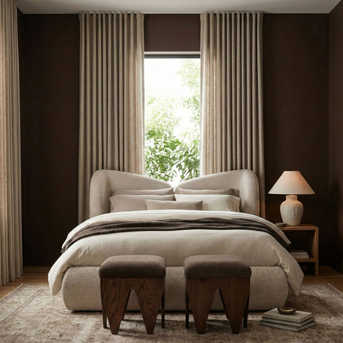 Altair - Fabric Bench with Dark Brown Base