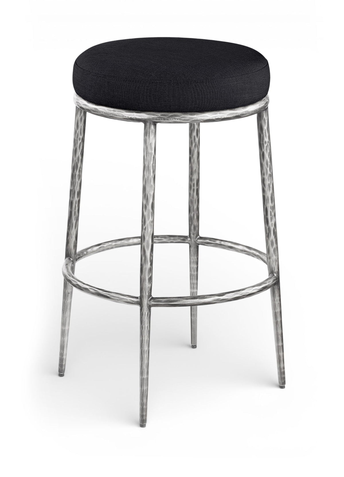Ferro Performance Fabric Backless Bar Stool with Antique Silver Frame