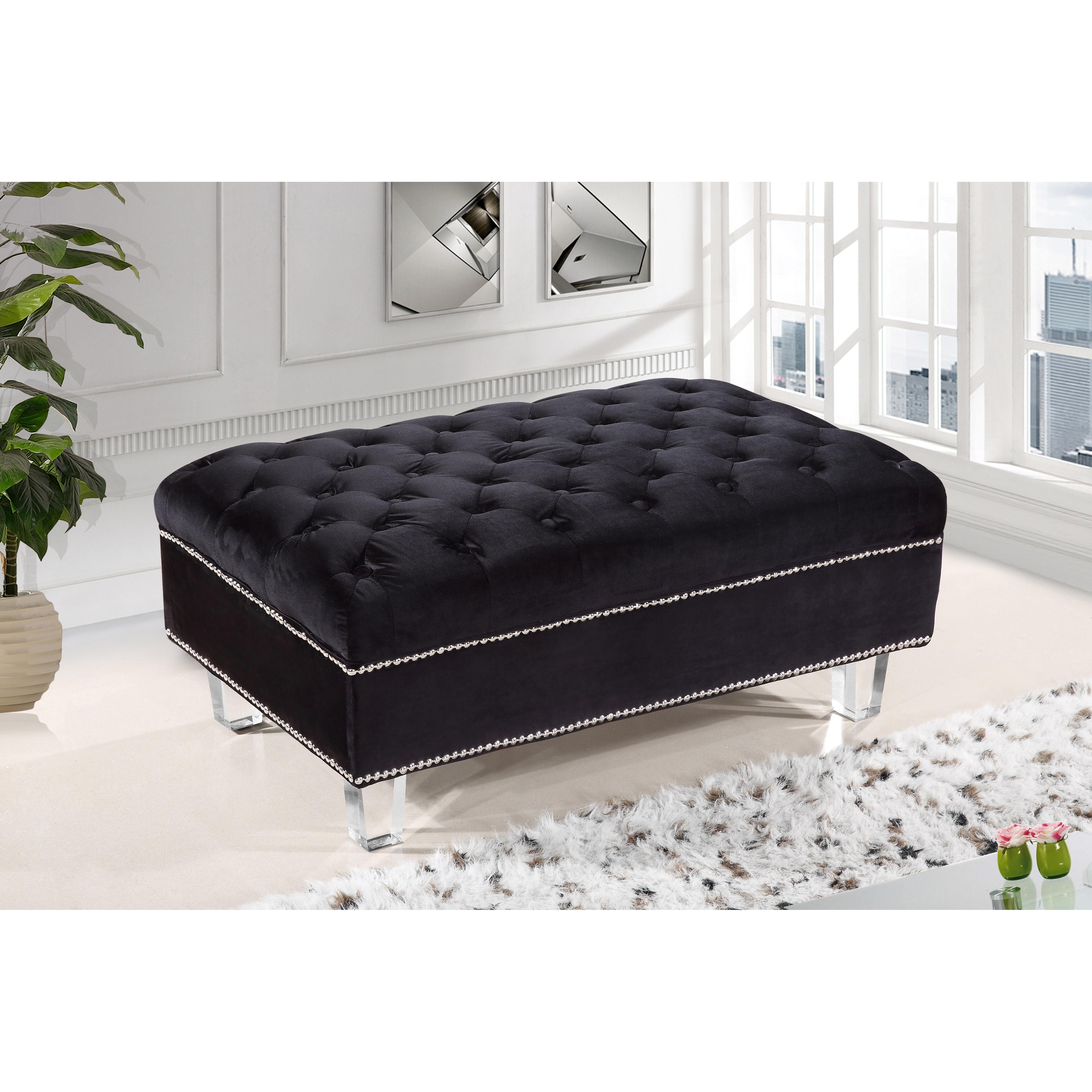 Meridian Lucas Black Velvet Ottoman