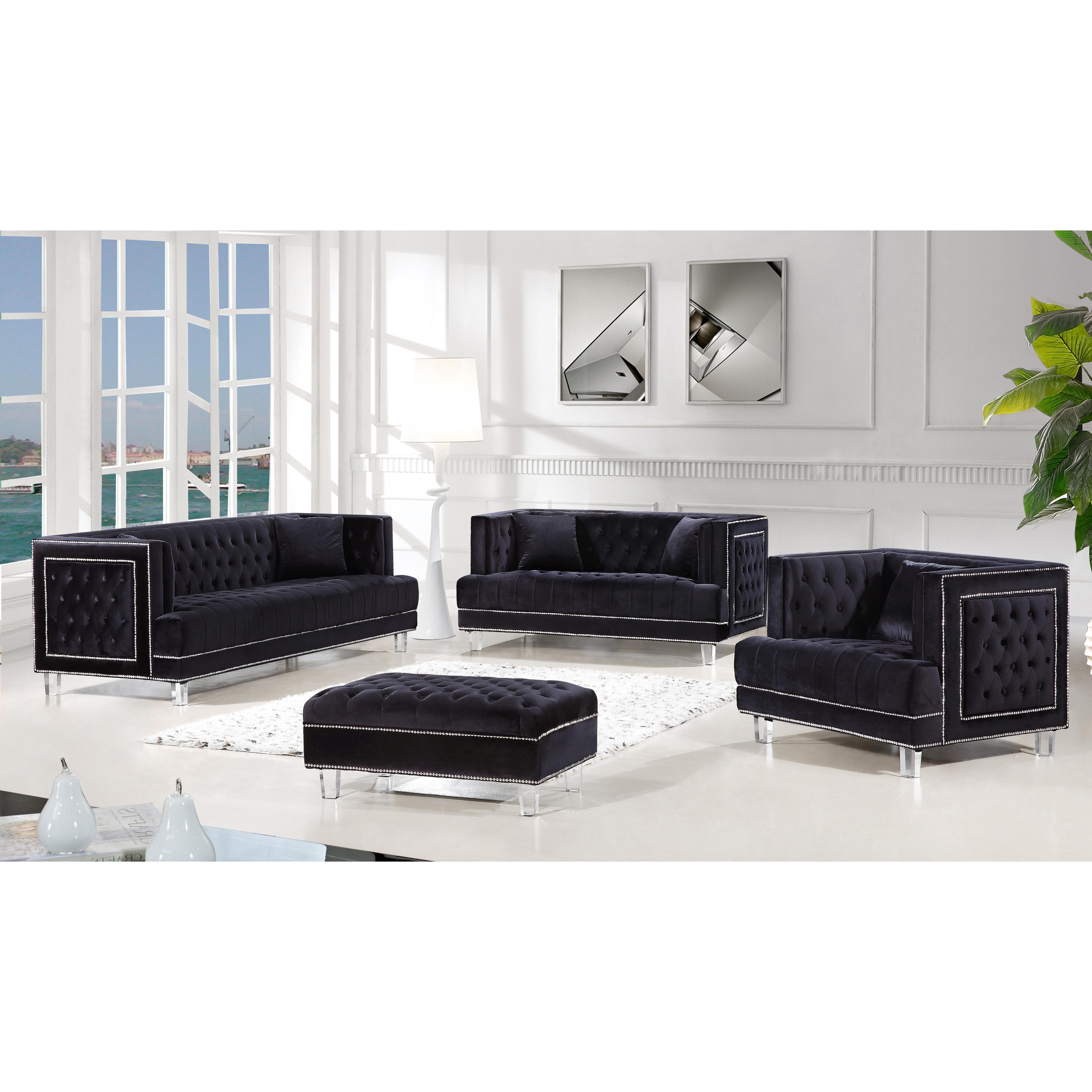 Meridian Lucas Black Velvet Ottoman