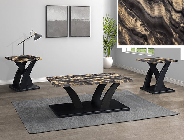 Zion Gold/Black Faux Marble 3-Piece Cocktail Table Set