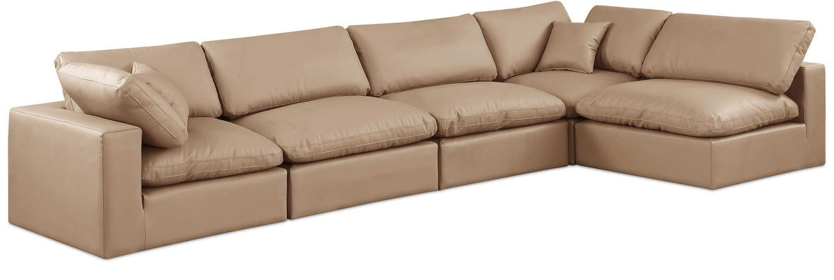 Comfy Faux Leather Modular Sectional — 5-Piece Sectional — Tan