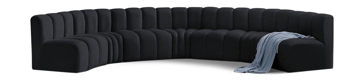 Arc Velvet Modular Sectional — 7-Piece U-Shaped Sectional — Black