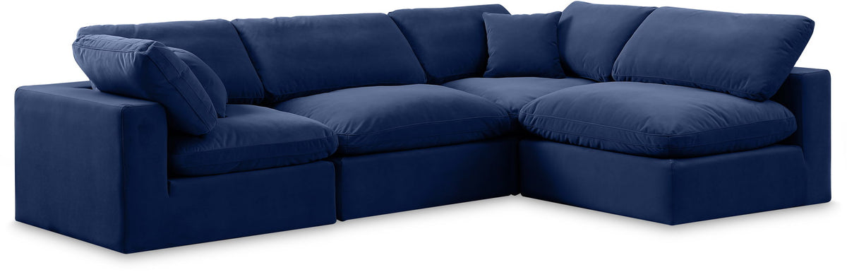 Comfy Velvet Modular Sectional — 4-Piece Armless Sectional — Navy