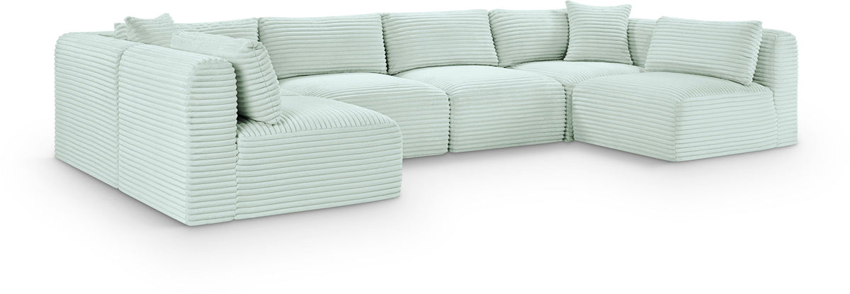 Shaggy Modular Sectional — 6-Piece U-Shaped Armless Sectional — Mint