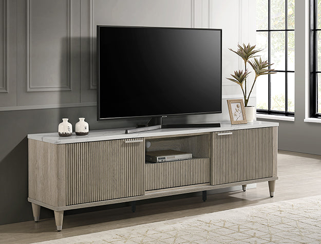 Britany Driftwood TV Stand — Faux Marble Top