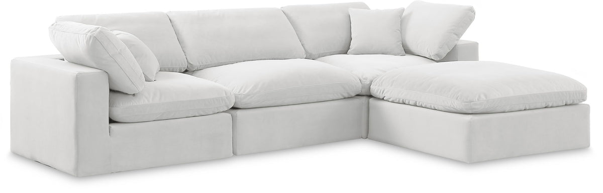Comfy Velvet Modular Sectional — 4-Piece Sectional with Chaise — Cream