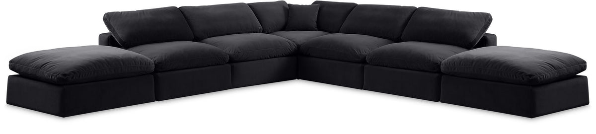 Comfy Velvet Modular Sectional — 7-Piece Corner Sectional — Black