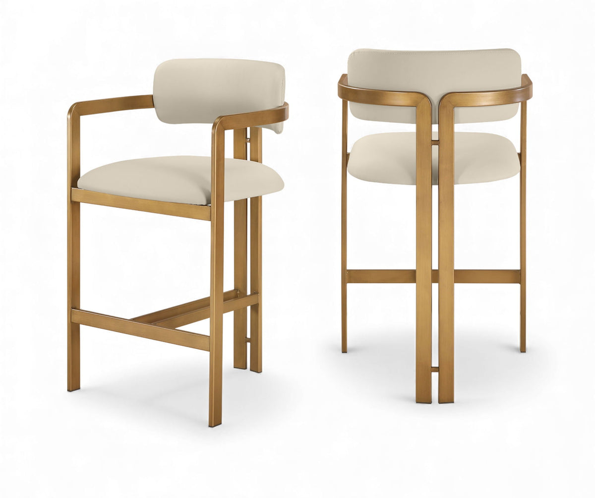 Aurum Vegan Leather Counter Stool with Brushed Brass