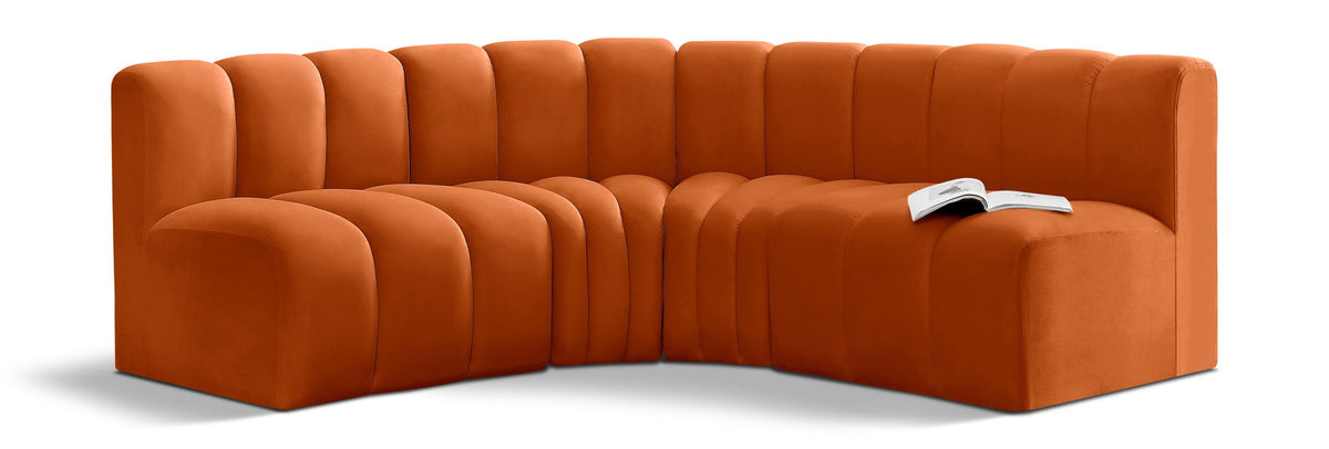 Arc Velvet Modular Sectional — 4-Piece Corner Sectional — Cognac