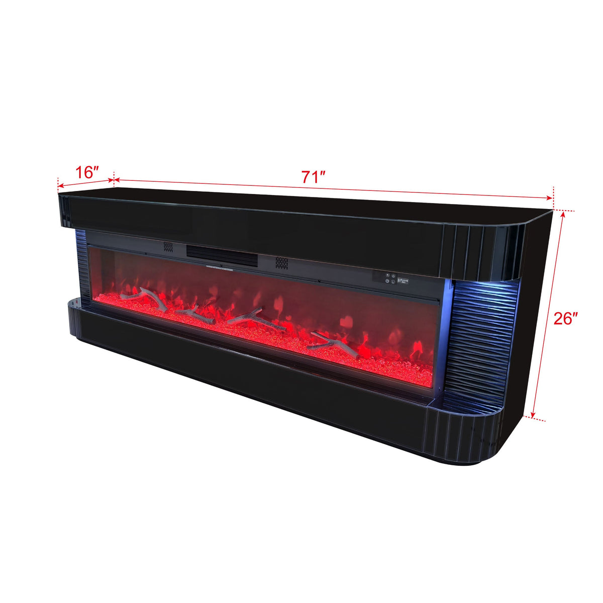 Lush Black High-Gloss TV Stand — Multicolor Fireplace
