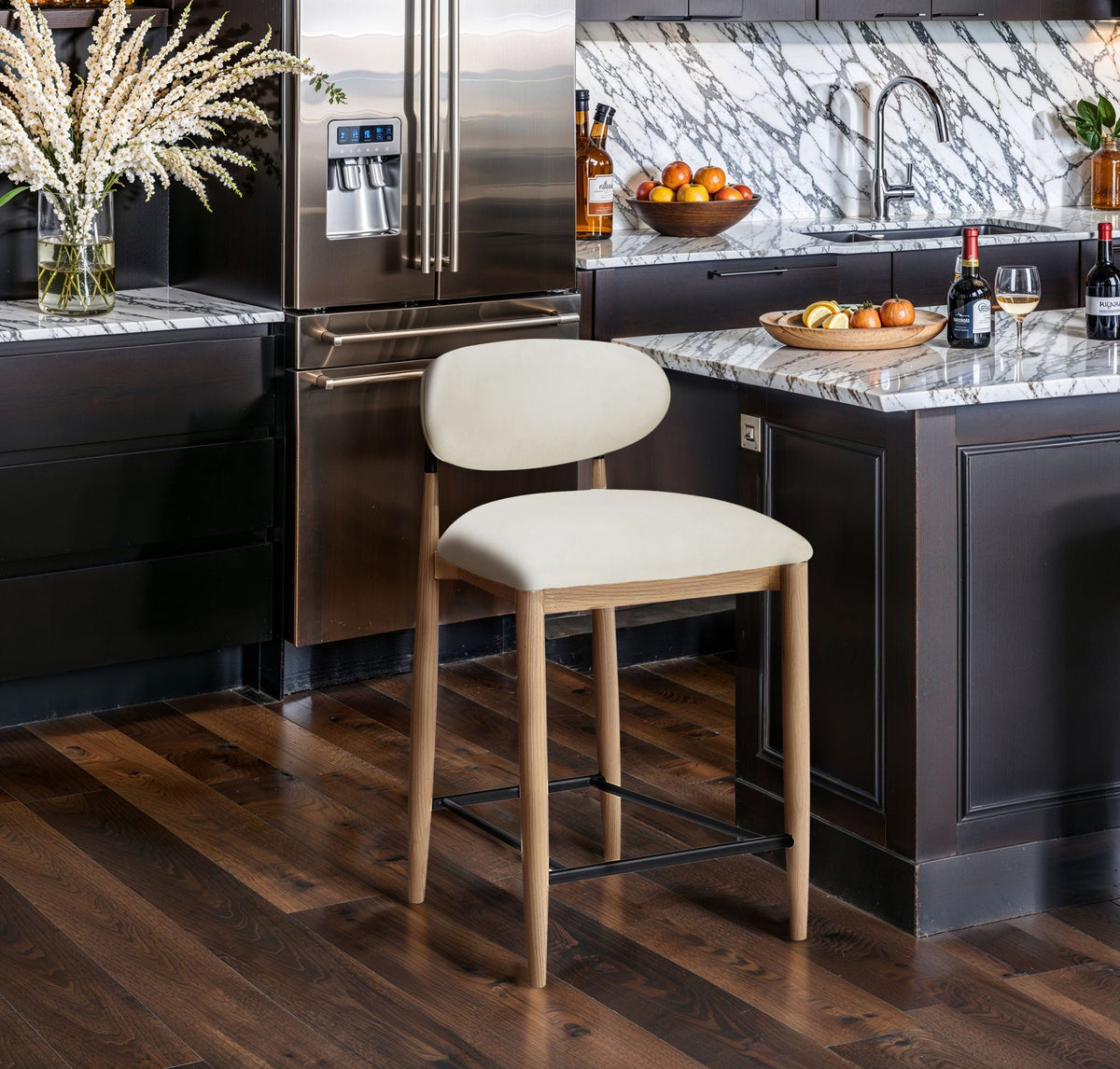 Riccio Vegan Leather Counter Stool with Natural & Black Frame