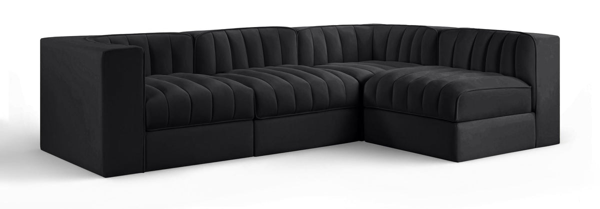 Rummi Performance Velvet Modular Sectional — 4-Piece Sectional — Black