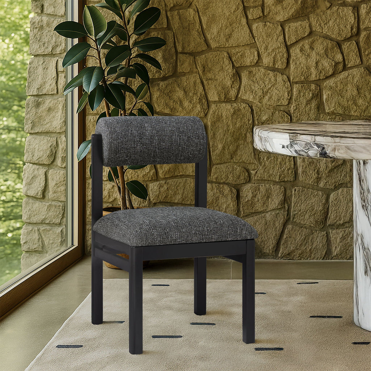 Roundhill - Fabric Dining Chair (Set of 2) with Black Frame