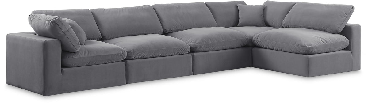 Comfy Velvet Modular Sectional — 5-Piece Sectional — Grey