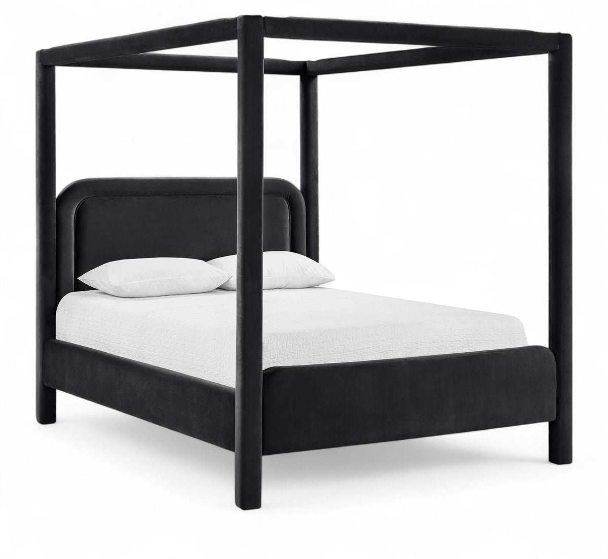 Salina Velvet Upholstered Canopy Bed — 10 Colors, Twin to King - Black