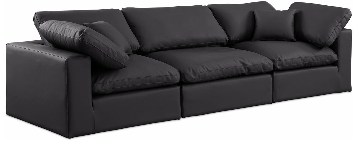 Comfy Faux Leather Modular Sectional — 3-Piece Sofa — Black