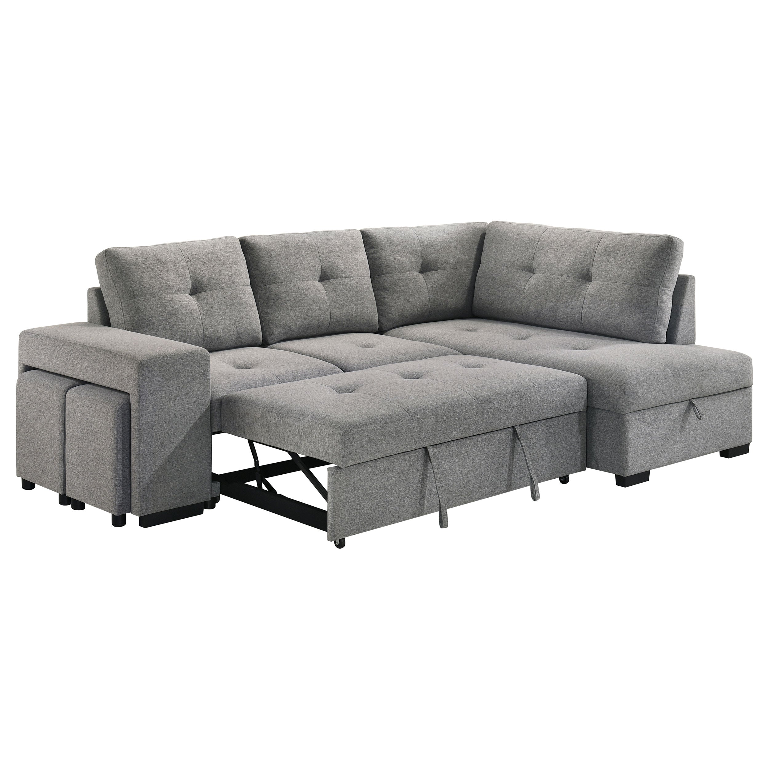 Roanne Fabric Upholstered Sleeper Sectional Sofa Grey