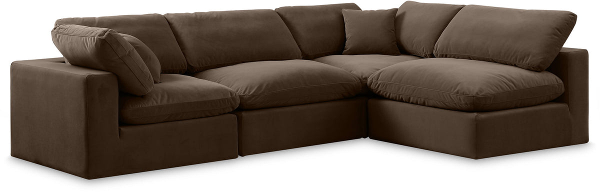 Comfy Velvet Modular Sectional — 4-Piece Armless Sectional — Brown