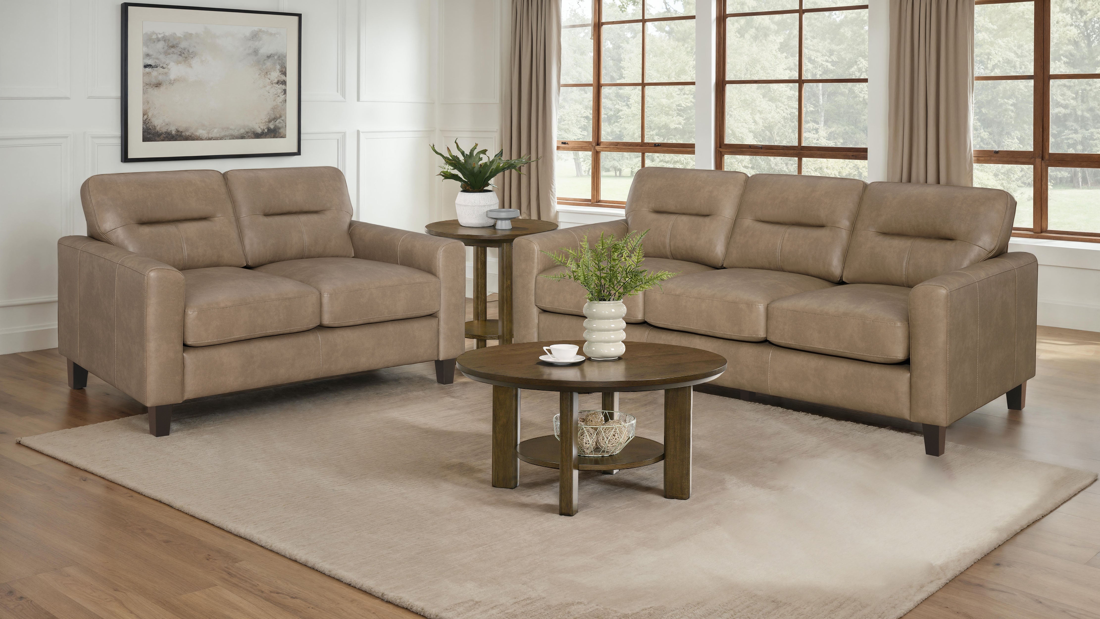 Scotland Faux Leather Upholstered Sofa Set