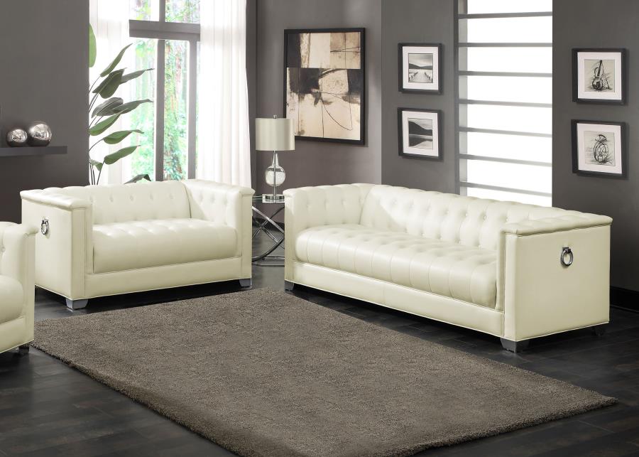 Chaviano Upholstered Track Arm Sofa Set Pearl