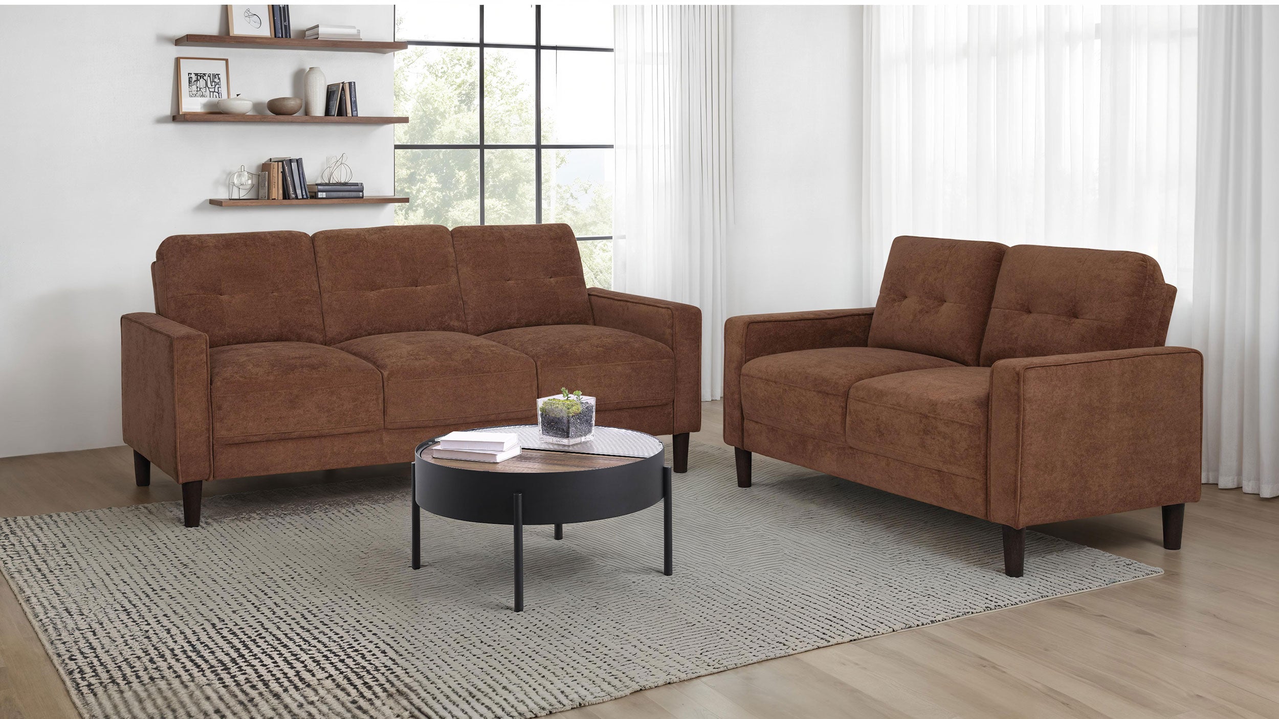 Bowen II Fabric Upholstered Track Arm Sofa Set