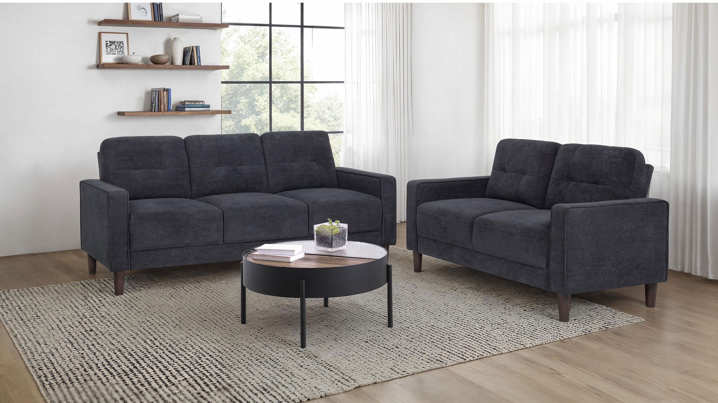Bowen II Fabric Upholstered Track Arm Sofa Set