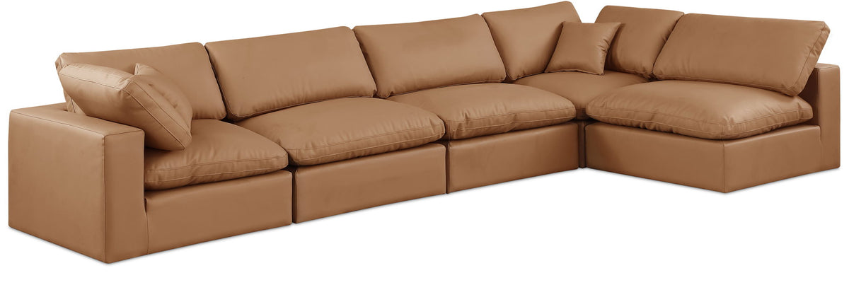 Comfy Faux Leather Modular Sectional — 5-Piece Sectional — Cognac