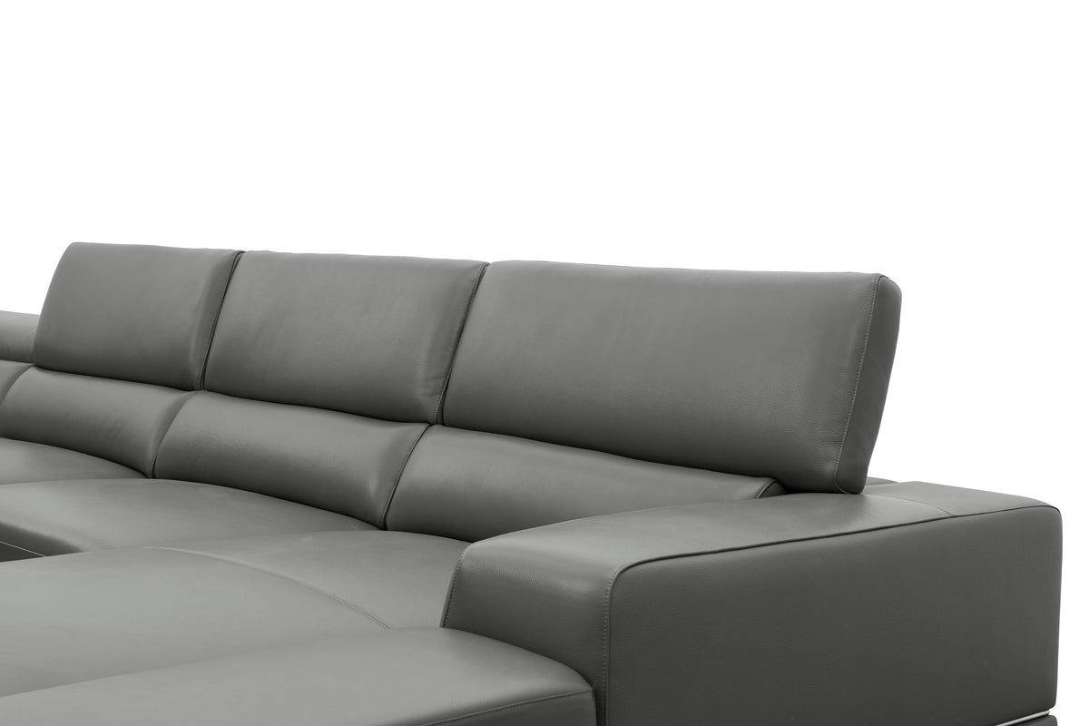 Nella Dark Grey Italian Leather U-Shaped Sectional