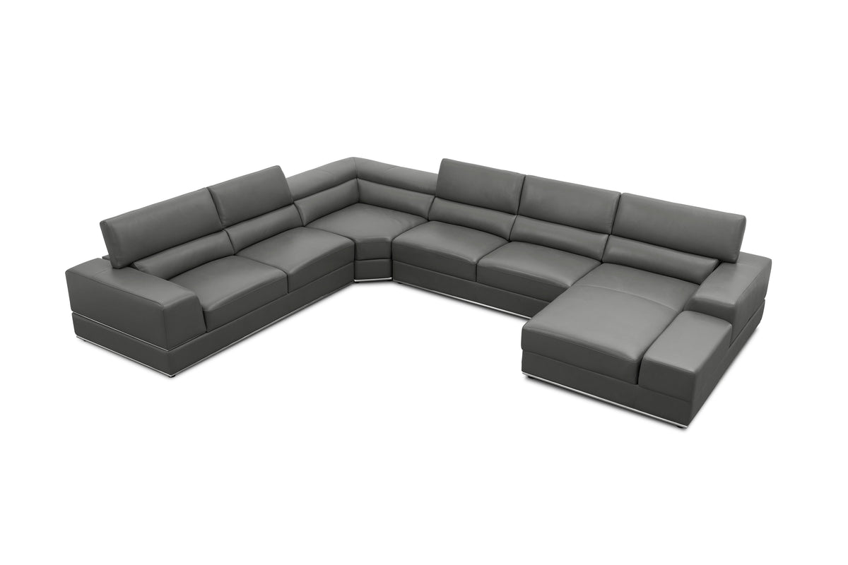 Nella Dark Grey Italian Leather U-Shaped Sectional